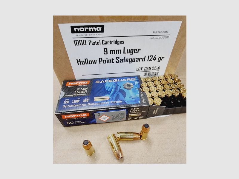 9mm/124grs Norma HP Safeguard 1000 Stk.