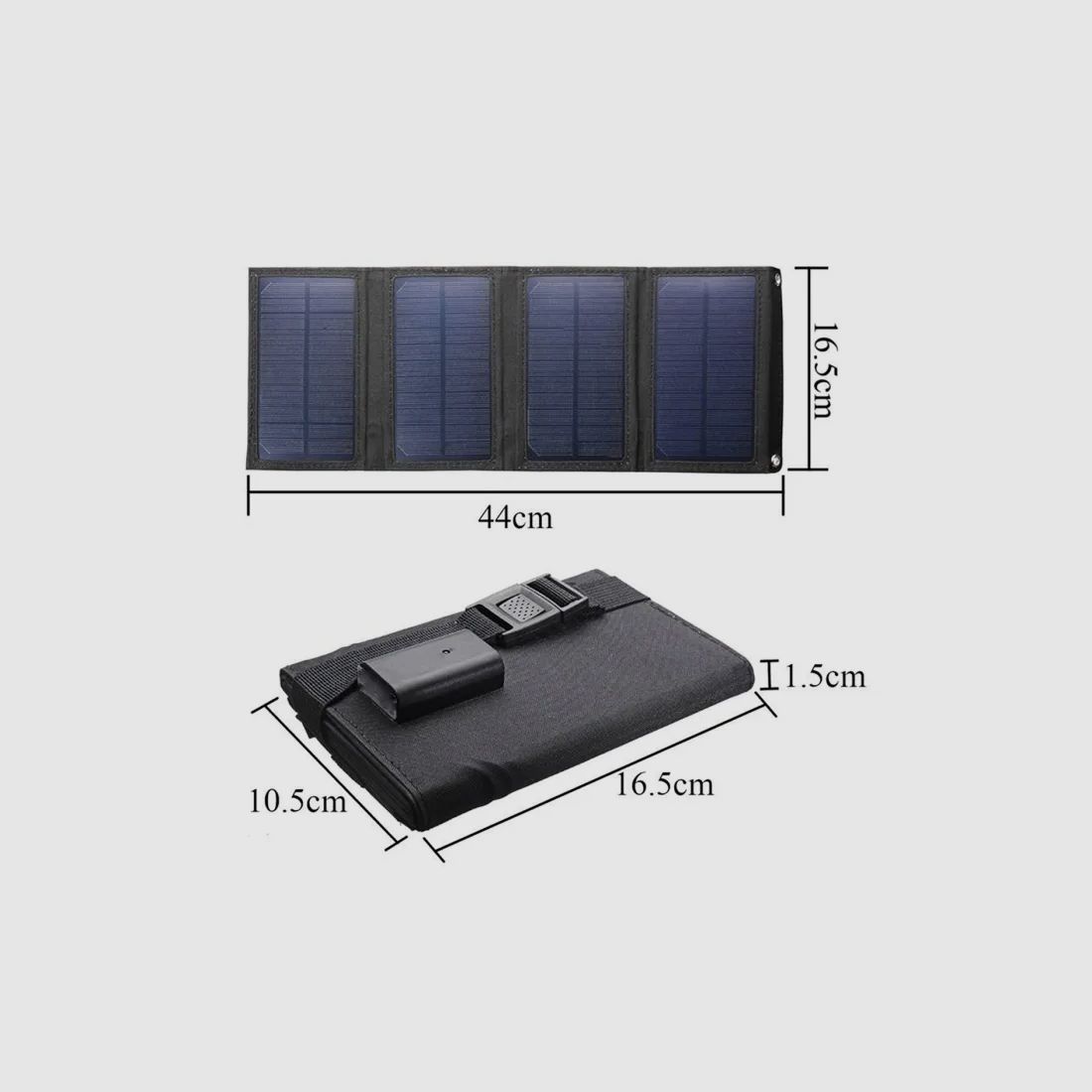 Pequeño panel solar plegable con conexión USB de 10-20 vatios en negro
