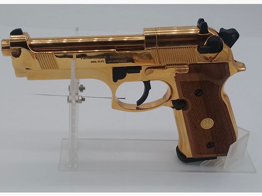 Beretta Mod.92 FS, finition or 24 carats avec plaquettes de crosse en bois véritable