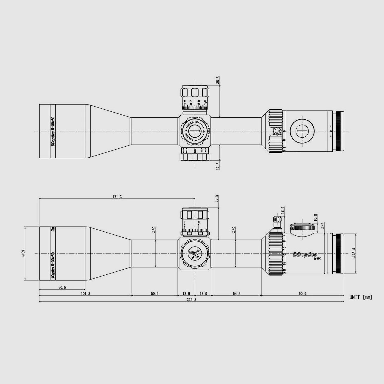 DDoptics 442511144 telescopio de mira Nighteagle V6 5-30x50 NFX Mildot | MRAD