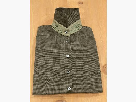 Chemise en flanelle Wallmann à carreaux avec broderies en vert foncé