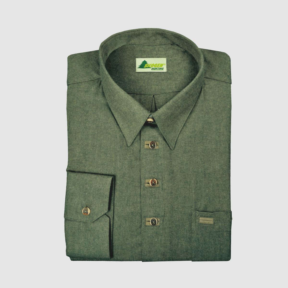 SKOGEN Hemd uni meliert Beinknopf mit EXTRA LANGER ARM 69cm Oliv