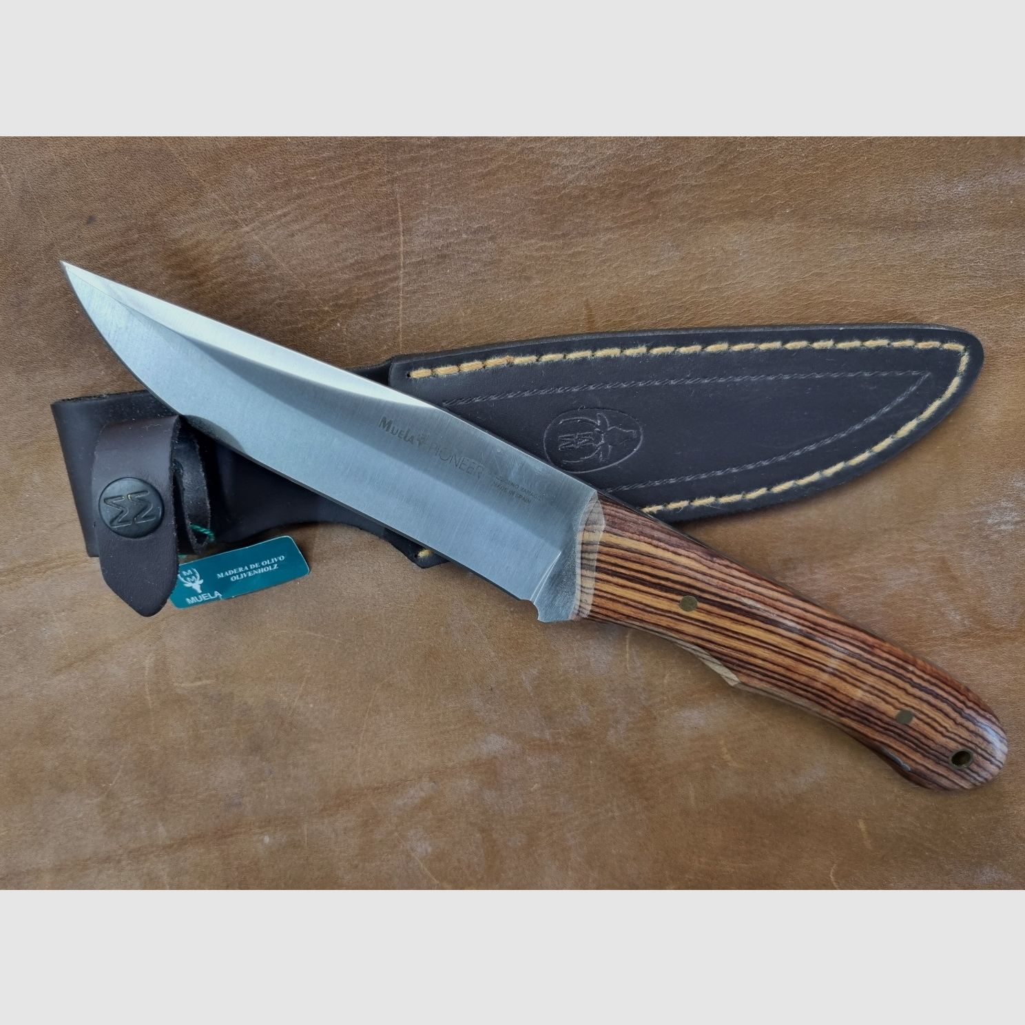 Cuchillo Muela Pioneer-14 Palisandro con funda de cuero de alta calidad