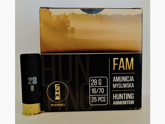 Amunicja myśliwska śrutowa FAM PIONKI kal. 16/70 GW 4-3,00 mm 28g, opakowanie 25 szt.