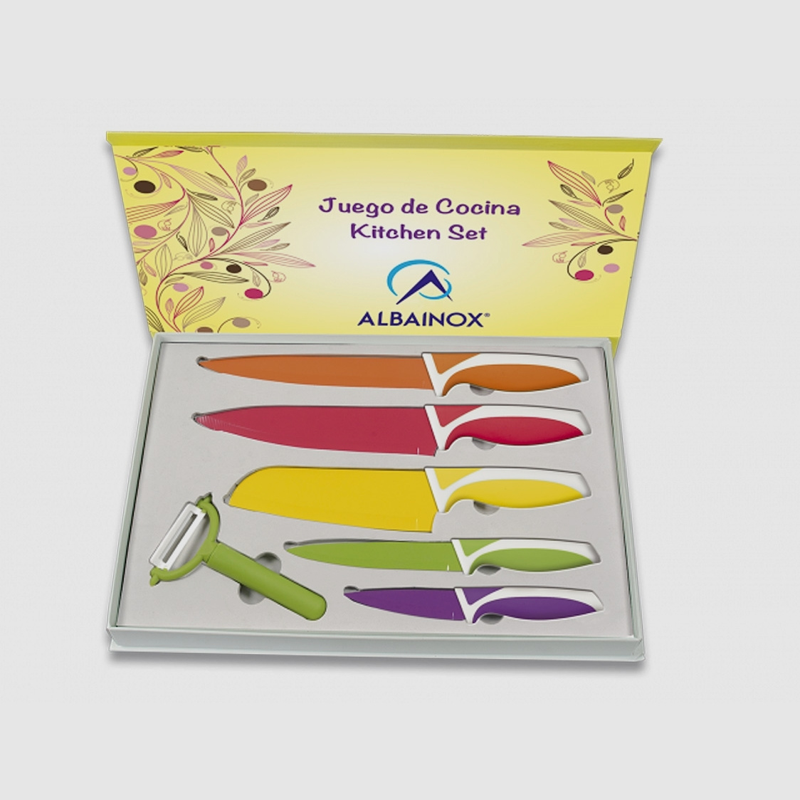 Set de 6 cuchillos de cocina de colores, cuchillos coloridos con pelador económico