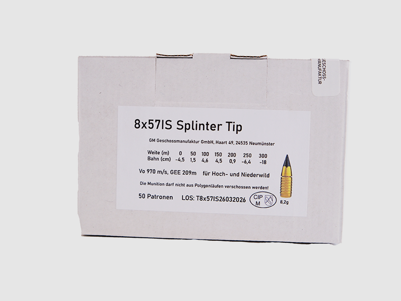 Geschoss-Manufaktur 8x57IS Splinter Tip 8,2g Büchsenpatr. bleifreii, Bild 1 von 2
