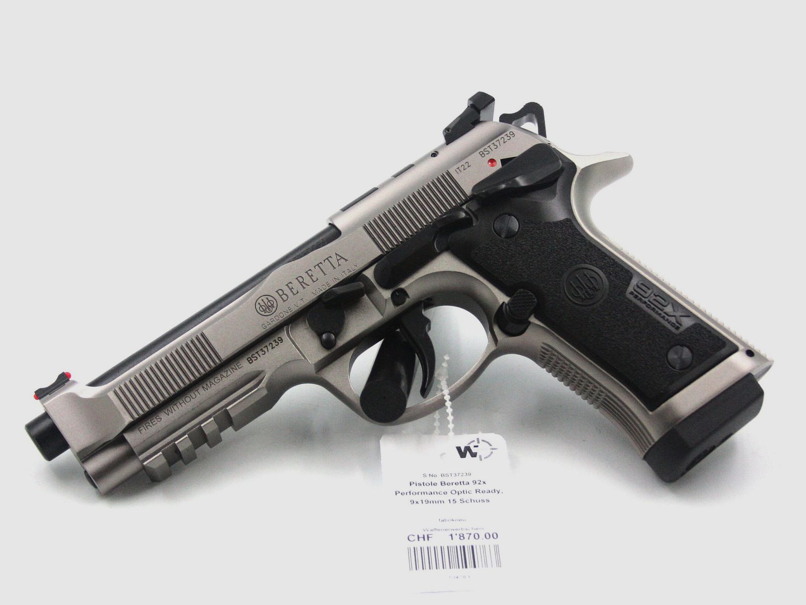Pistolet Beretta 92X Performance, poignée noire, 9x19, 15 coups, Optic Ready, image 1 sur 2