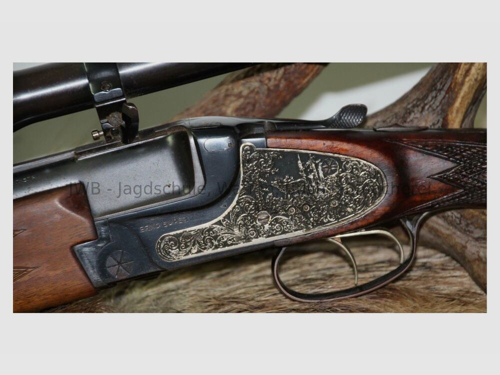 Escopeta Brünner Super Bock con cañón intercambiable y montaje oscilante 12/70; 7x57R