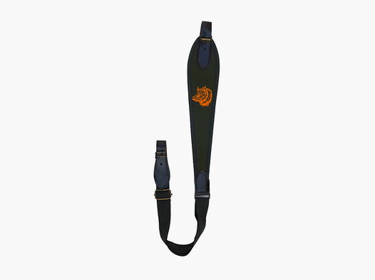 SAG NATURE – BRETELLA/TRACOLLA VERDE PER CARABINA CON ANTISCIVOLO E RICAMO CINGHIALE ORANGE