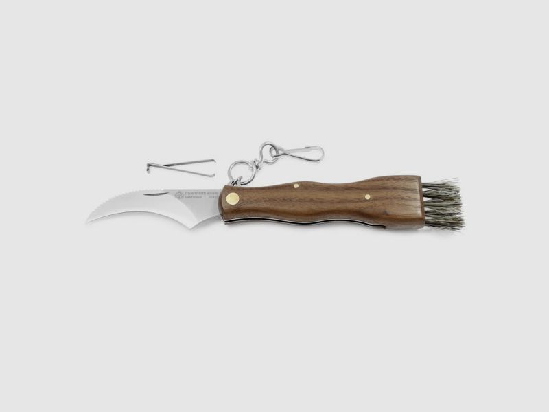 Couteau à champignons PUMA IP avec brosse, pince à épiler et mousqueton, bois de noyer