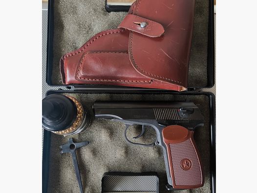 ⚠️ Attenzione Plinker & fan di Makarov / Vera rarità!! Baikal-Makarov MP-654K - Made in Russia & vera fondina in pelle MDI marrone con timbro più 1 barattolo di pallini in acciaio 4,5mm!!