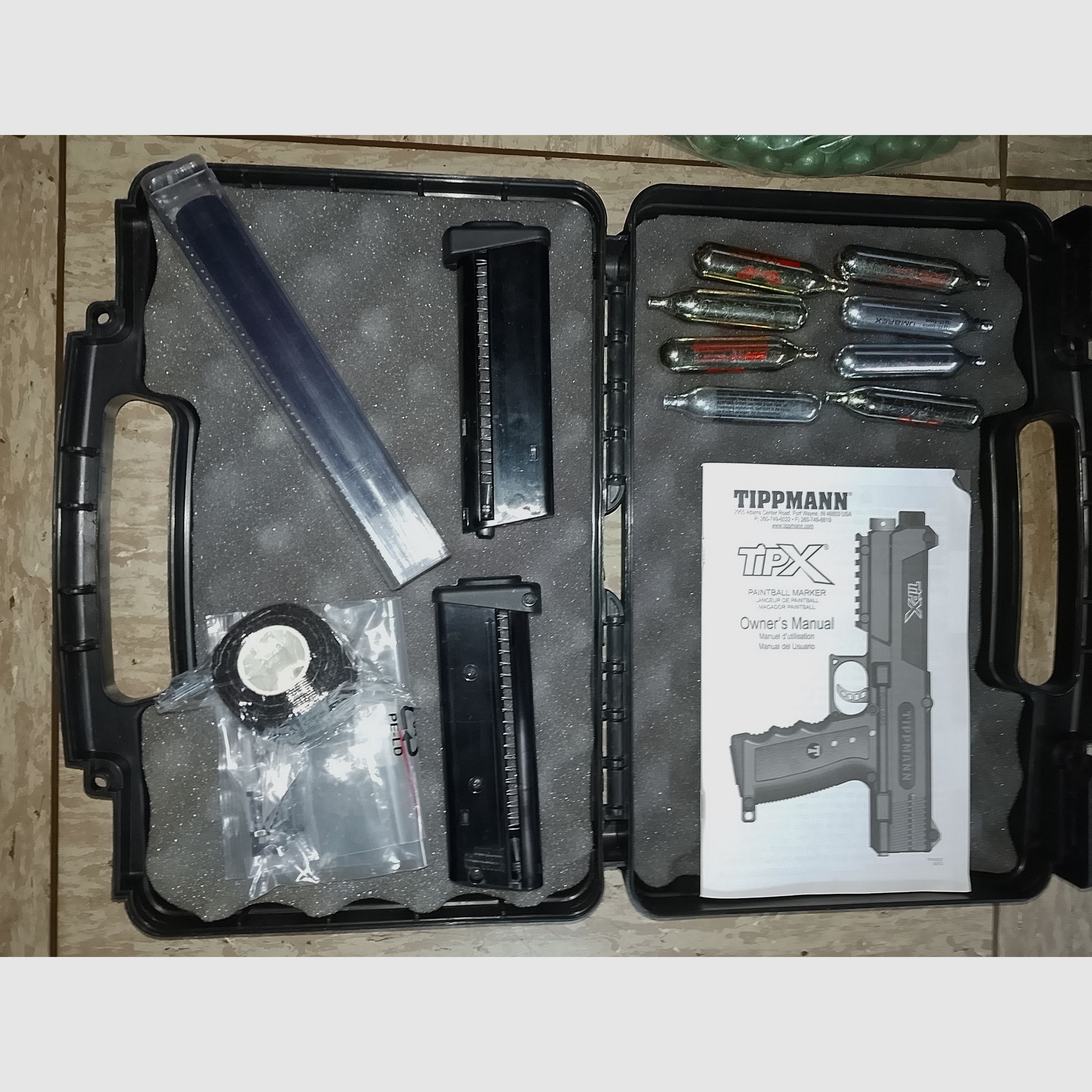 !Update! Tippmann Tipx MSC Body Kit Markierer .68 Zubehör Paintballs Gummibälle Alu Kugeln Cal 68 CO2 Set Visier Rot Grün Punkt Socom Laser Lampe