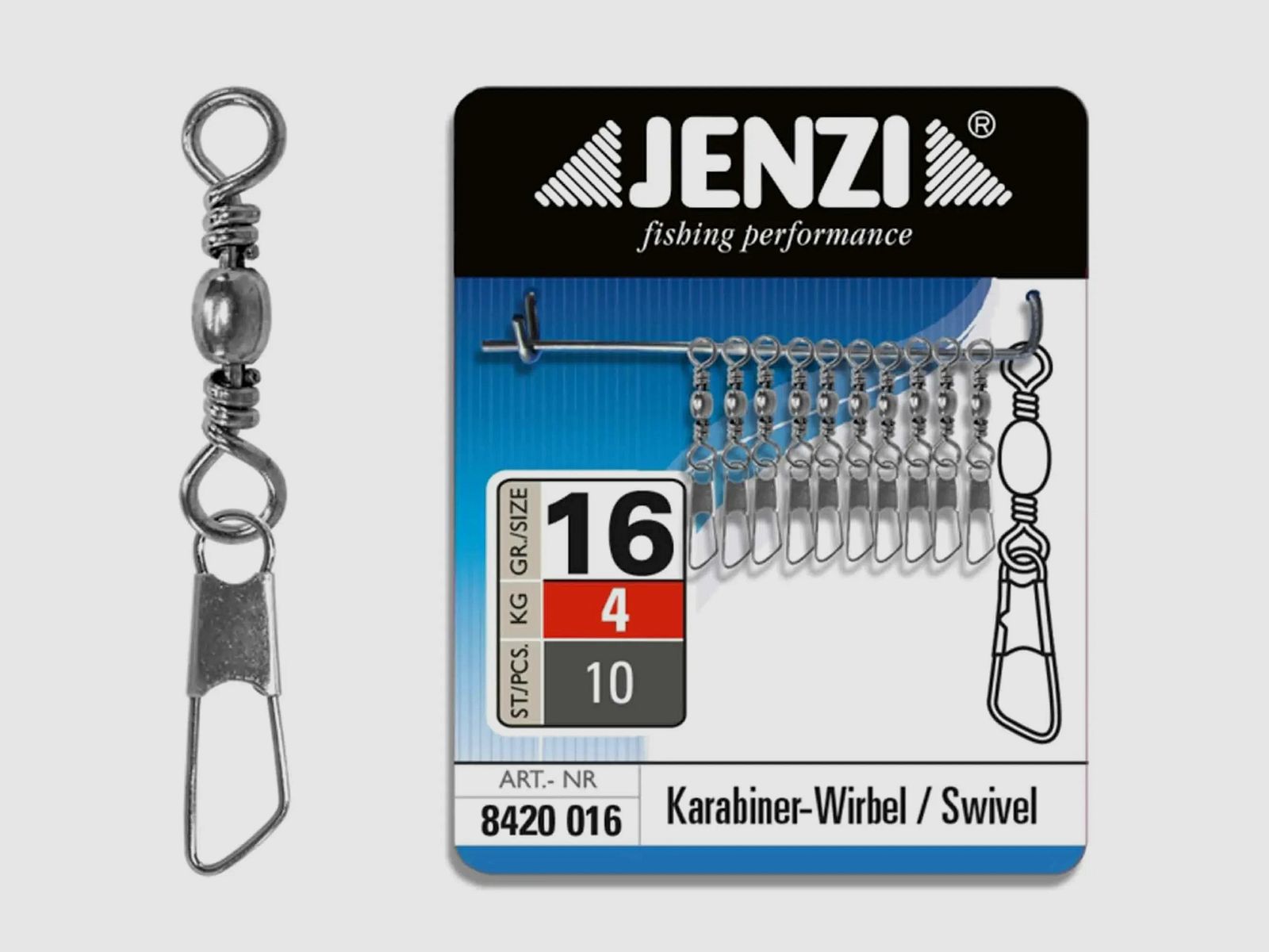 Jenzi Jenzi Karabinerwirbel vernickelt salzwasserfest Gr. 16 10 Stück