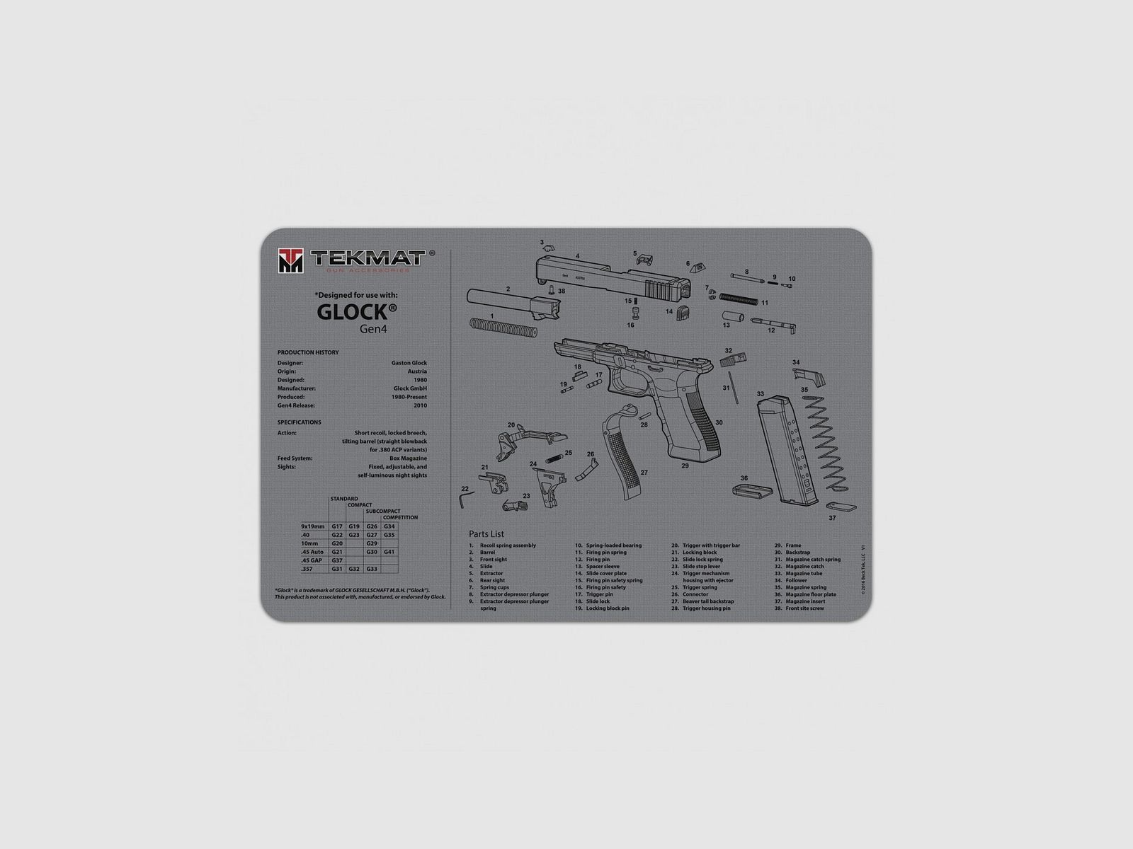 TEKMAT Glock Gen4 Graue Waffenreinigungsmatte, Bild 1 von 5
