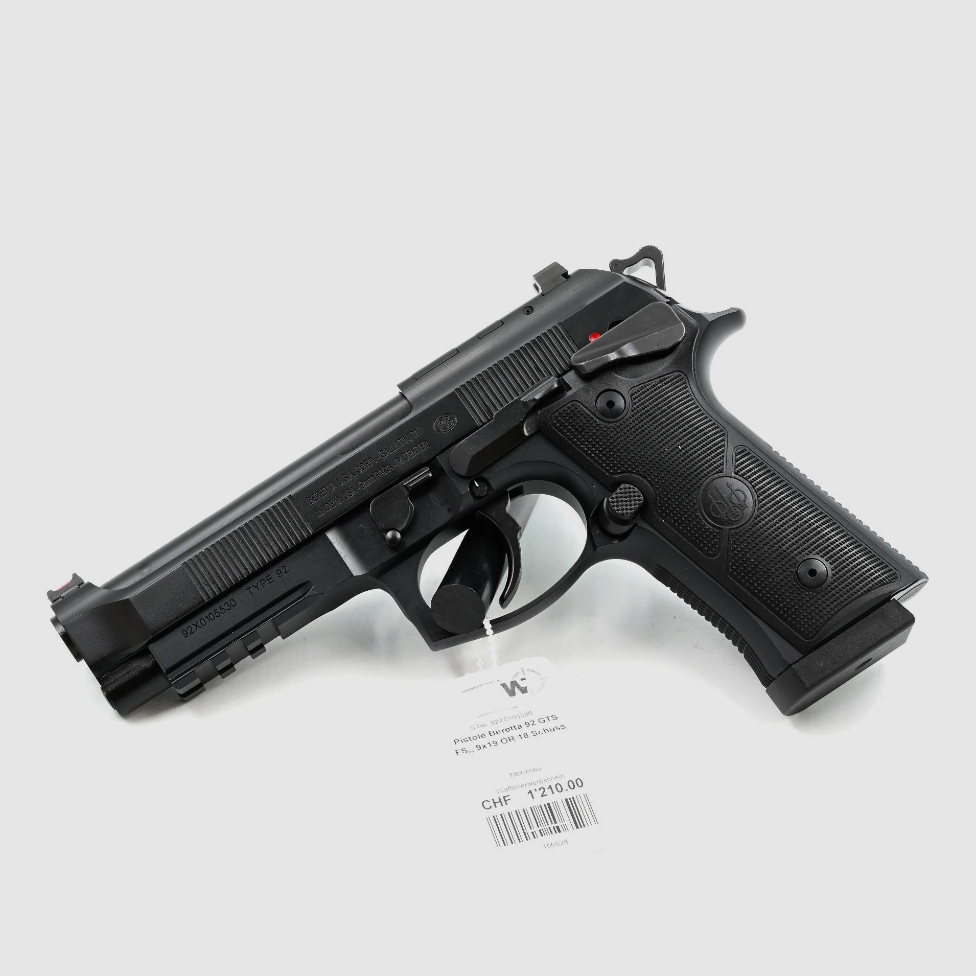 Pistole Beretta 92 GTS FS, Schwarz, 9×19, 18 Schuss, Optic Ready, Bild 1 von 2