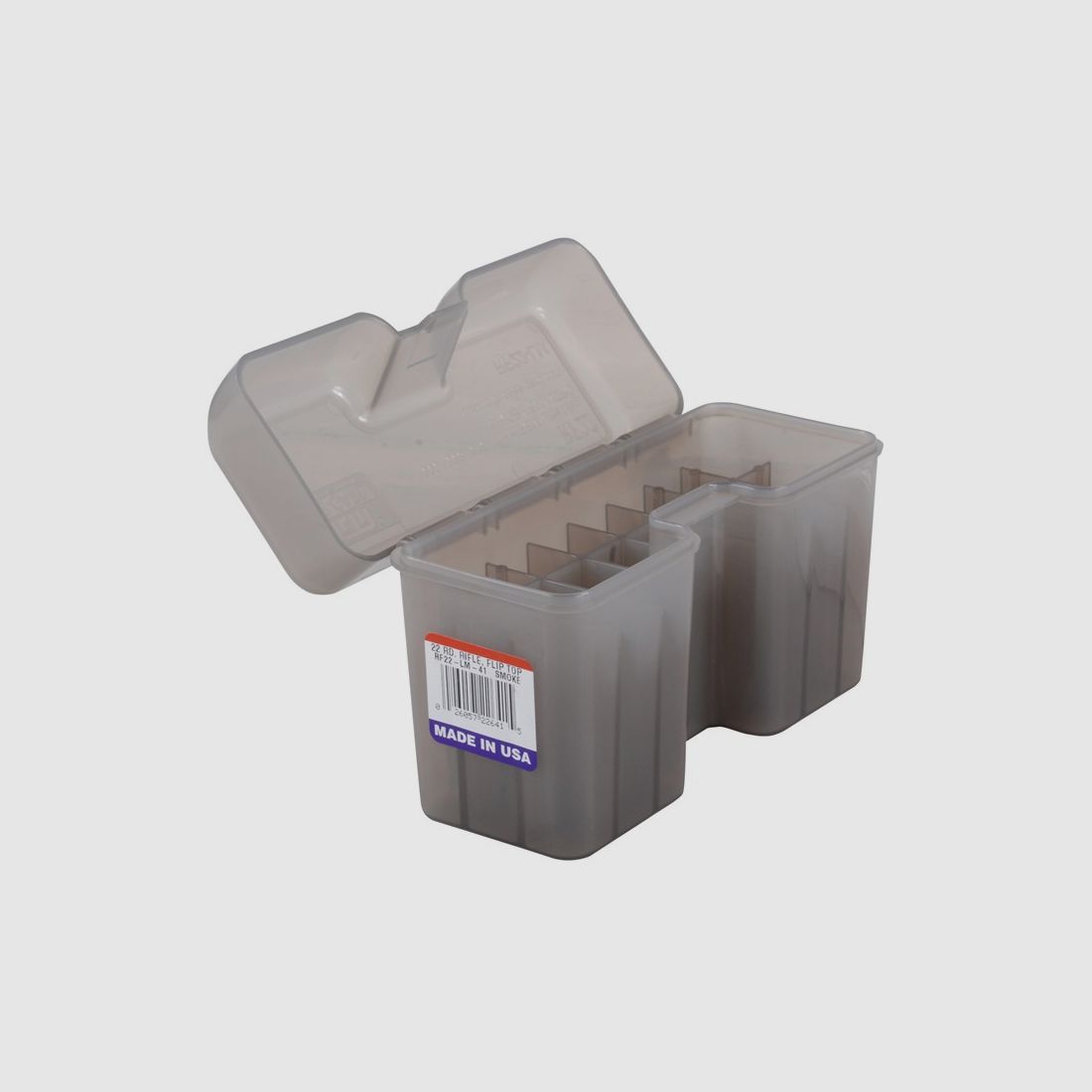 MTM scatola per cartucce RF22-LM-41 trasparente con coperchio a ribalta per 22 cartucce .300 e inferiori.