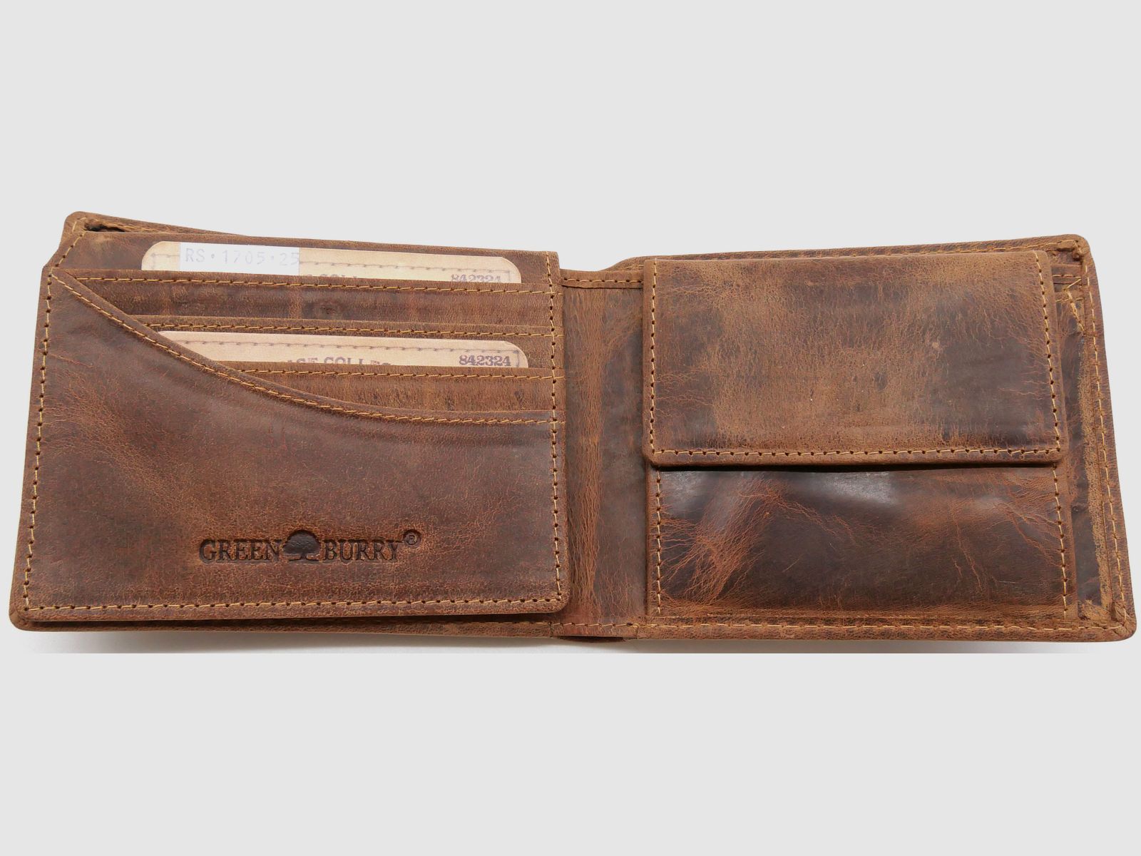 Greenburry Leder Geldbörse braun Vintage Animal Wolf Collection 1705-Wulf