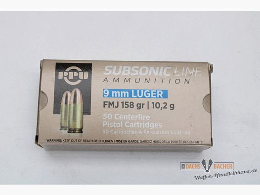 PPU Privi Partizan 9mm Luger SUBSONIC 10,2g/158gr FMJ 50 Schuß