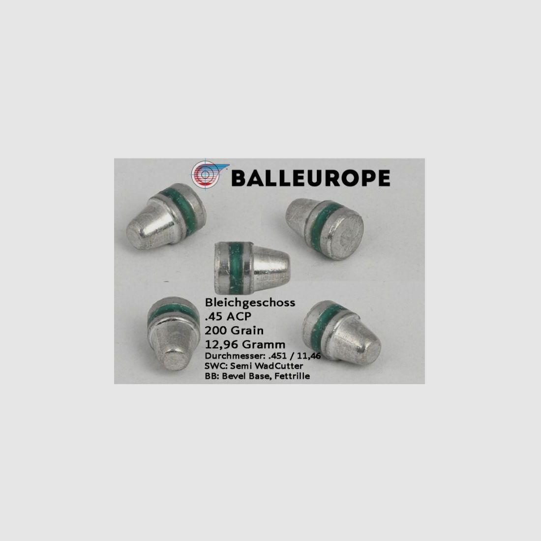 Balleurope .45 ACP 100 Stück .451 11,46mm 200 Grain SWC Bleigeschosse