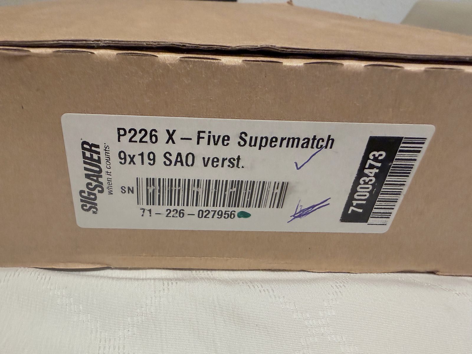 SIG Sauer P226 X-Five Supermatch SAO 9×19 – unused – Made in Germany (Eckernförde) + 1000 rounds GECO Hexagon