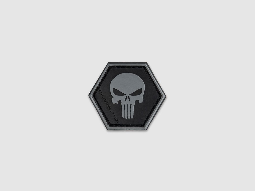 OPENLAND TACTICAL NERG – PATCH AUS GUMMI HEXAGON SKULL PUNISHER | SCHWARZ