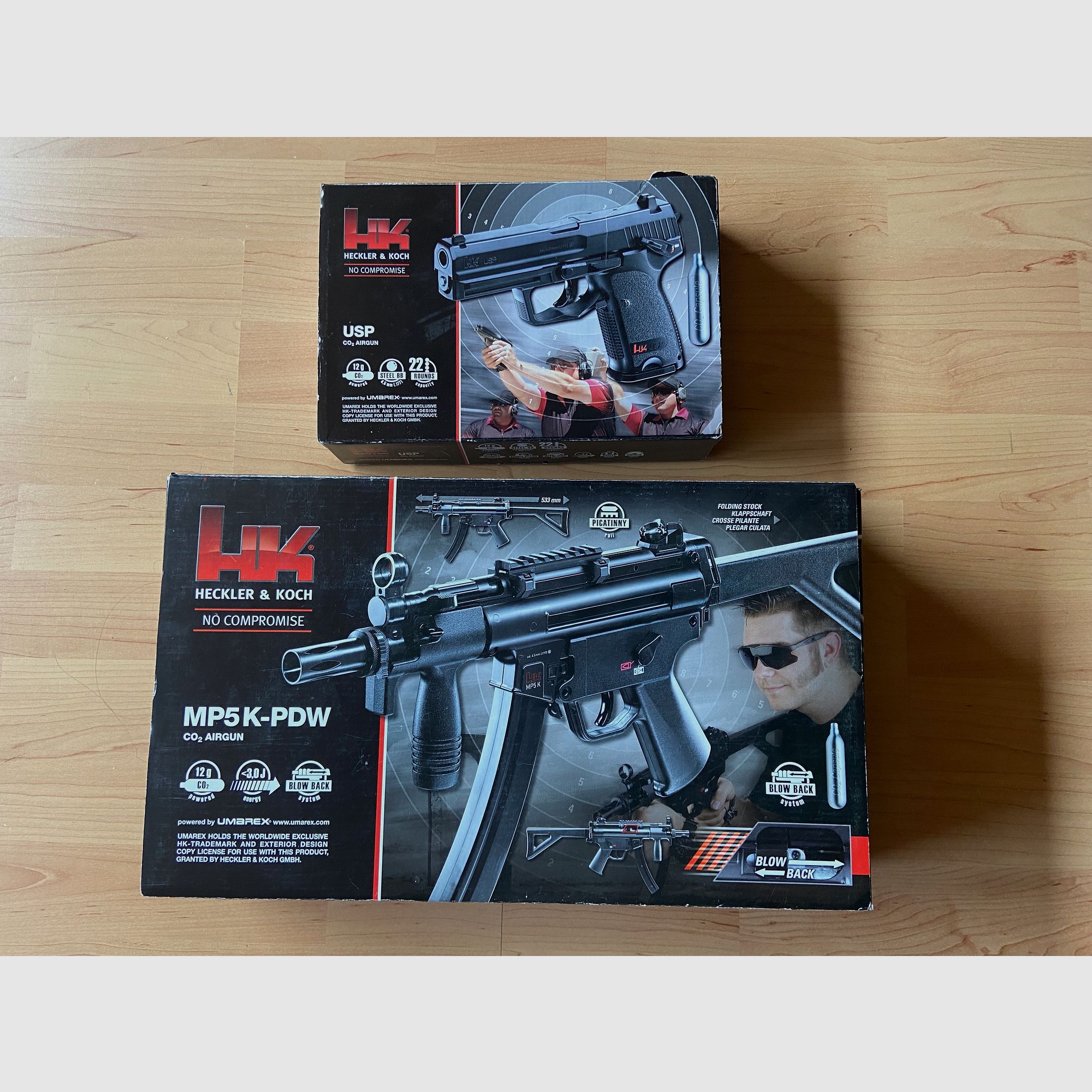 HK USP CO2 Pistole NBB + MP5 K-PDW CO2 GBB 4,5 mm Gebraucht