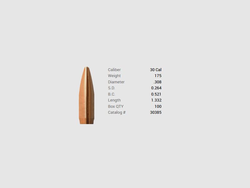 Barnes Geschoss .30/.308 175GR Match Burners BT 100 Stück