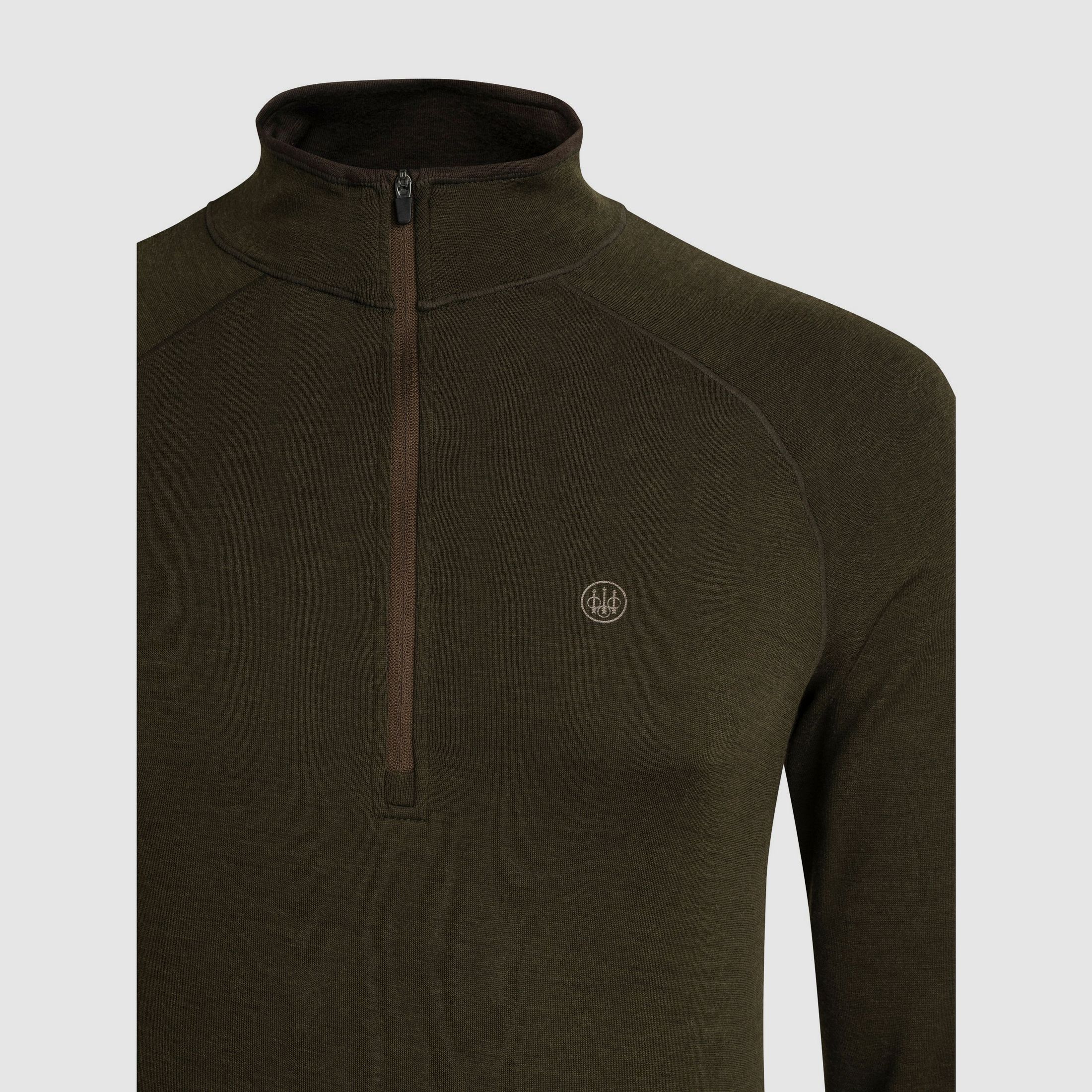 Glider Merino Thermo-Pullover mit halbem Reißverschluss in Olivgrün, Bild 2 von 4