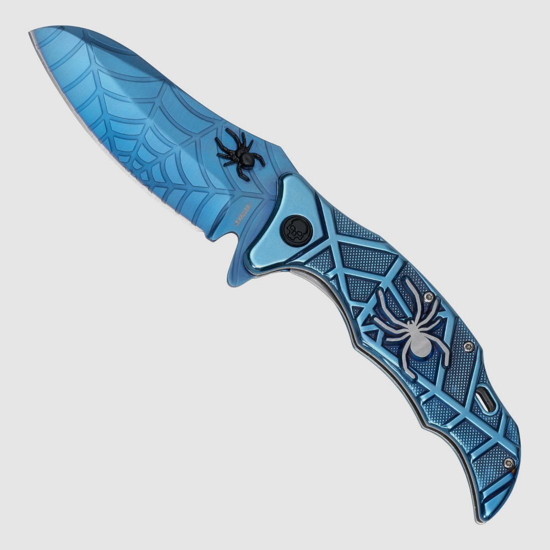 Pocket knife blue Spider with attached spider