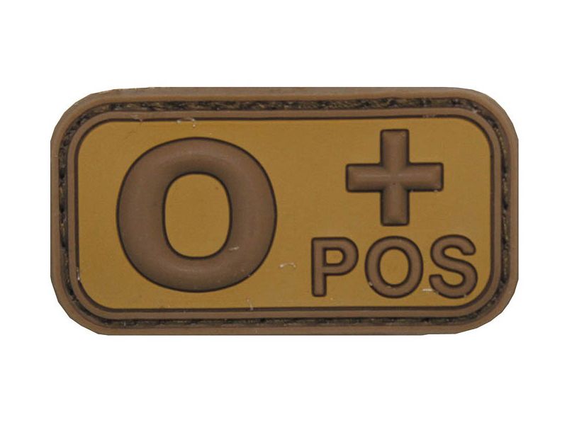 Klettabzeichen, braun/khaki, Blutgruppe "O POS", 3D