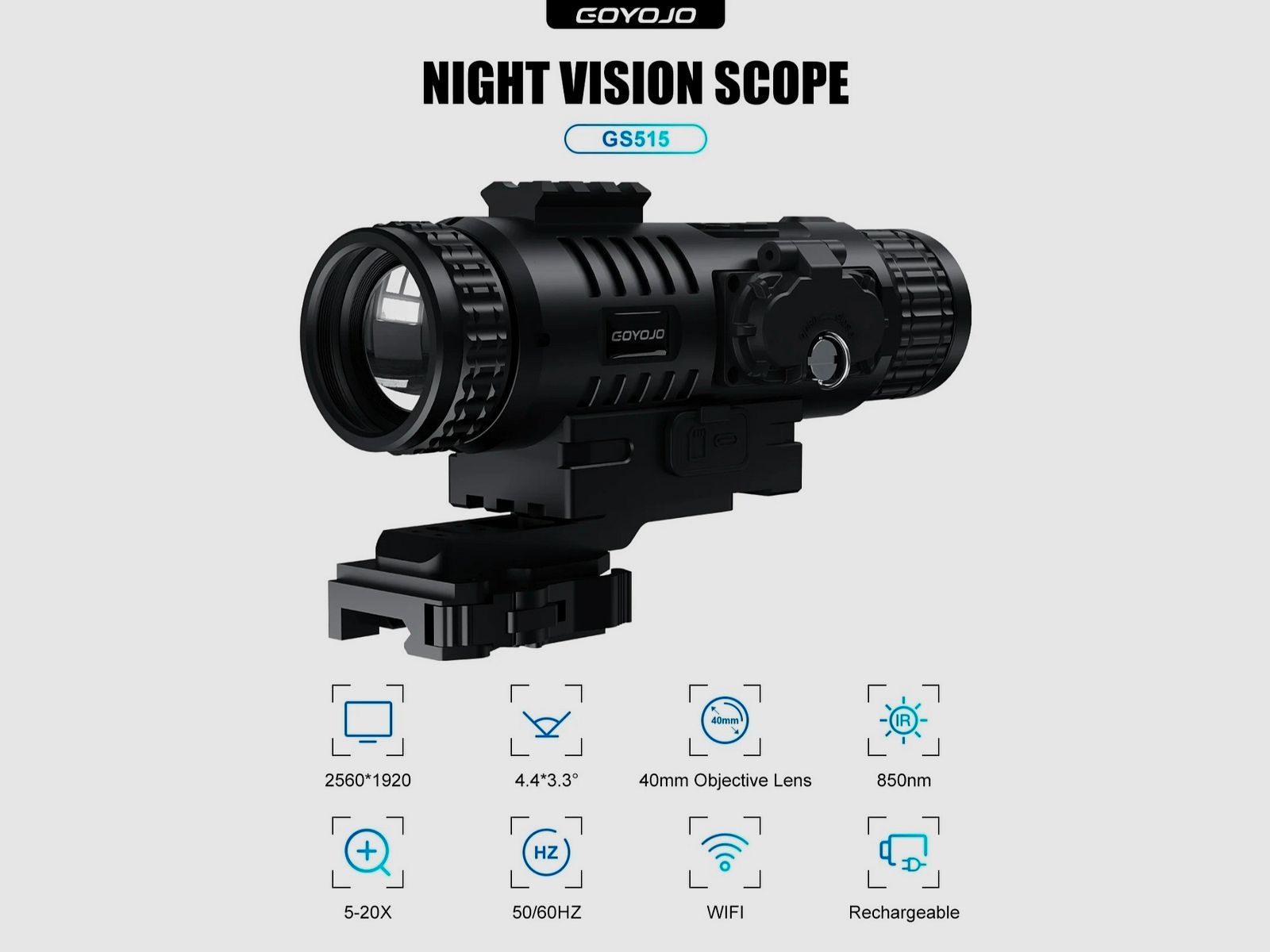GOYOJO GS 515 Digitales Nachtsichtgerät, HD 5-20X Jagd-Nachtsichtteleskope, 2560x1920 Auflösung für die Überwachung von Wildtieren