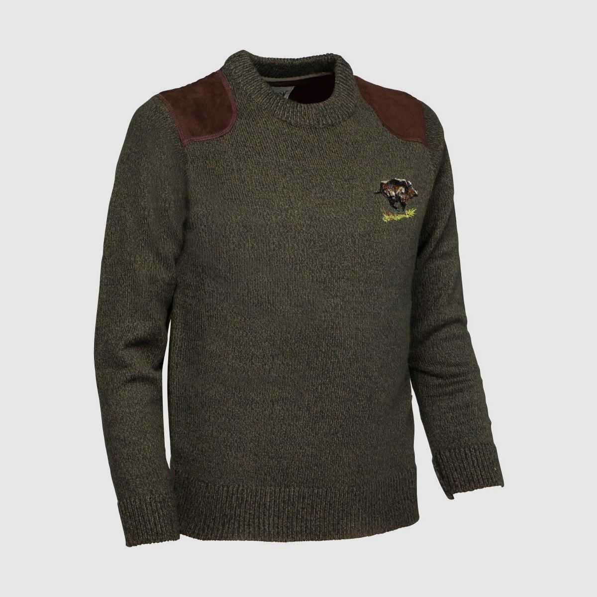 Percussion Pullover mit Stickerei Khaki-Wildschwein
