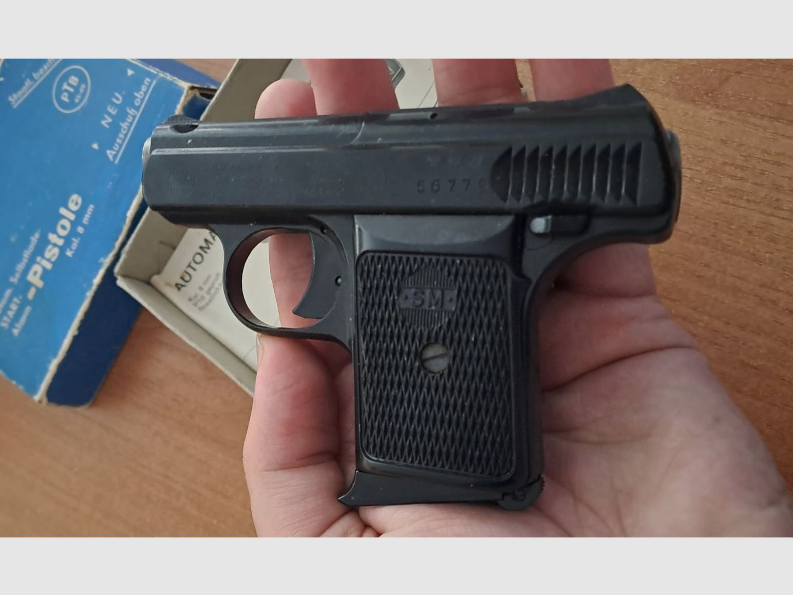 Seltene Rhöner SM 110A Kal. 8 mm Knall im PTB 45-69 von 1971! Mit OVP!