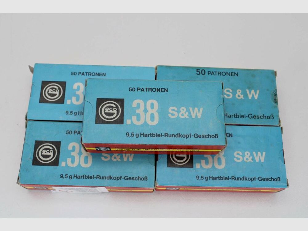 250 Schuß Geco .38 S&W mit 9,5gramm 146grs. Blei Rundkopf 5x50er Pack