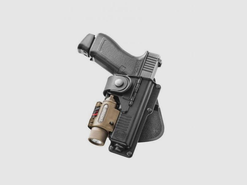 Fondina tattica per Glock 17 e S&W M&P con cinghia a cerniera e regolazione della rotazione