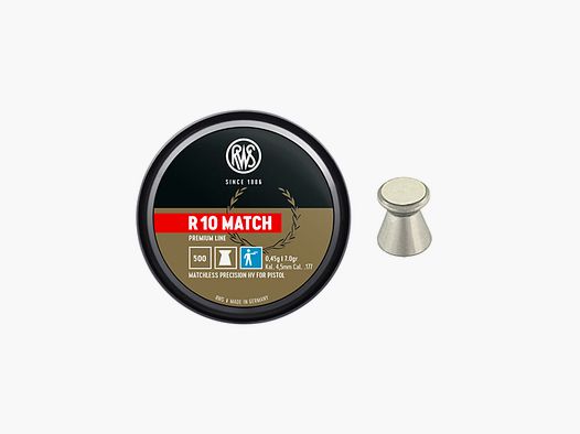 RWS – R 10 MATCH PREMIUM LINE 4,5MM (.177) 0,45G/7.0GR (500 PZ) MATCHLESS PRECISION HV FOR PISTOL