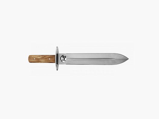 Hunting knife with hollow blade featuring a deer head representation