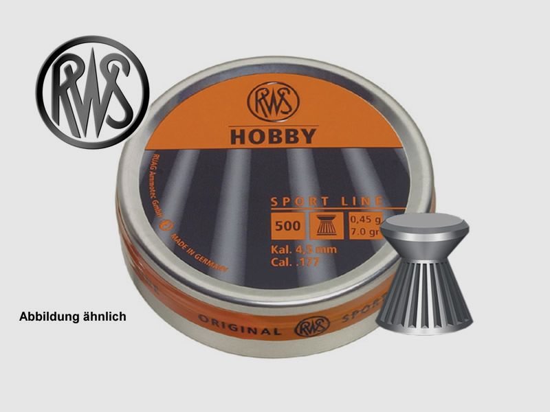 Diabolo RWS Hobby, Flachkopf, geriffelt, Kaliber 4,5 mm, 0,45 g, 500 StĂĽck