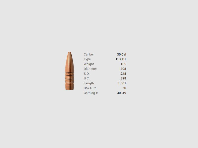 Barnes Geschoss .30/.308 165GR TSX BT 50 Stück