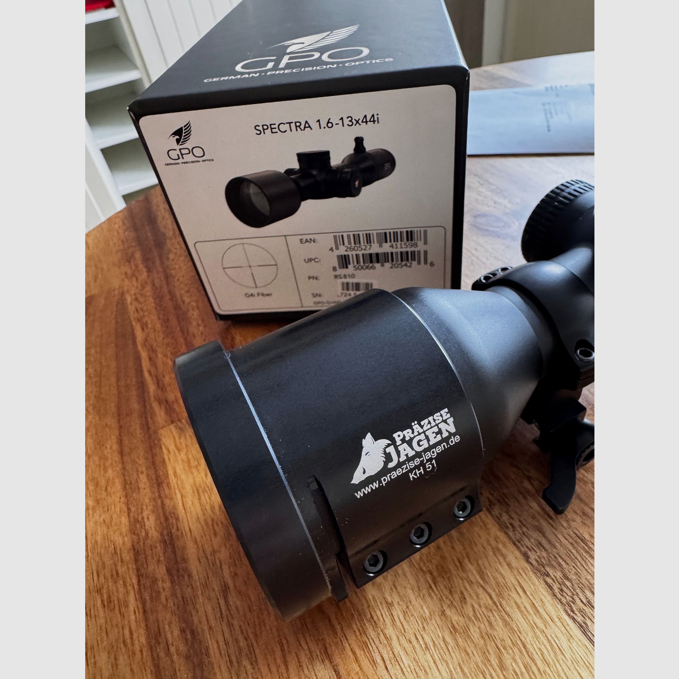 GPO Spectra 8x 1,6-13x44i inkl. Präzise Jagrn Adapter und Recknagel PSG Aufkippmontage