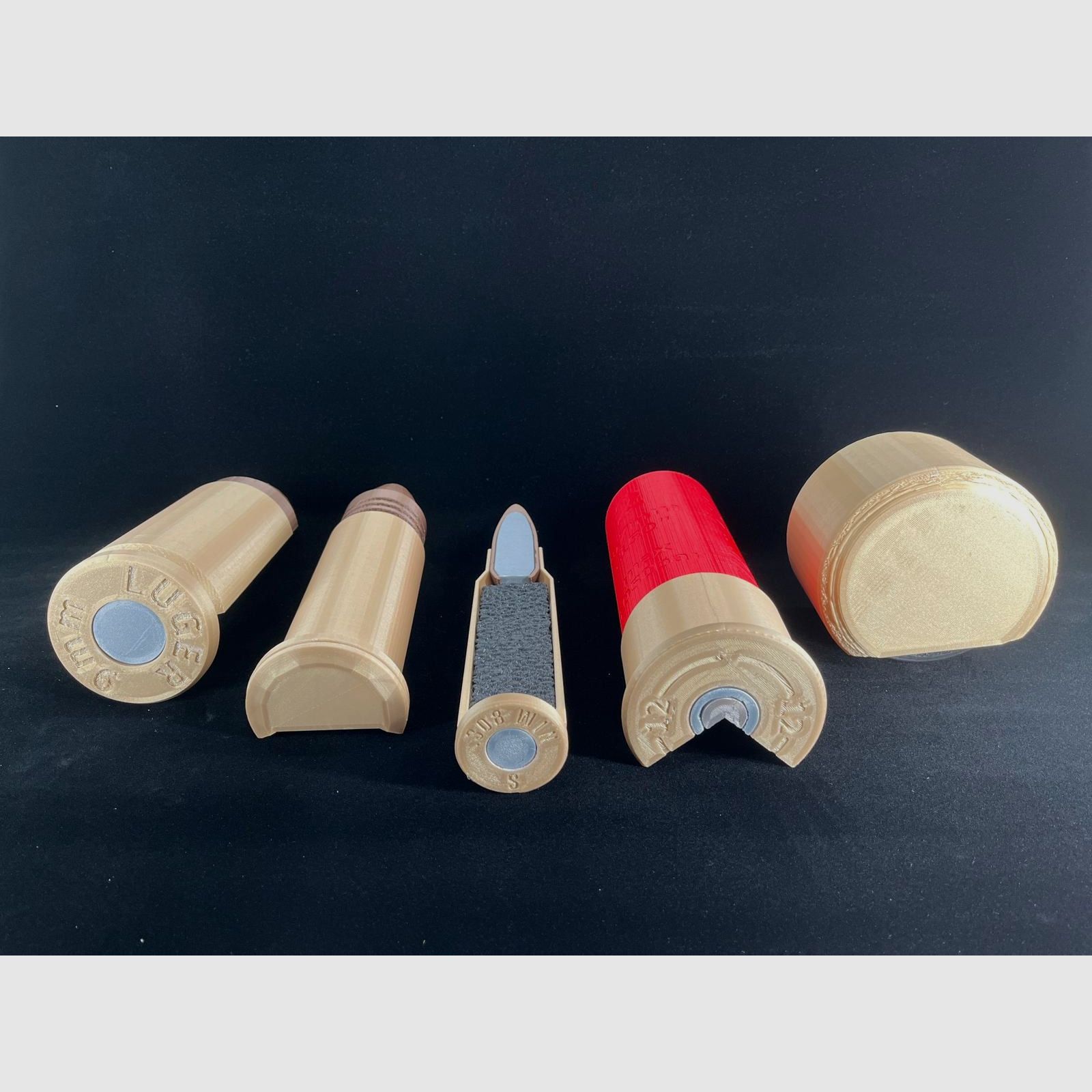Doorsnedes 9mm Luger, 22 lft, Winchester .308, 12 Gauge & primers voor wapenkennis enz.!