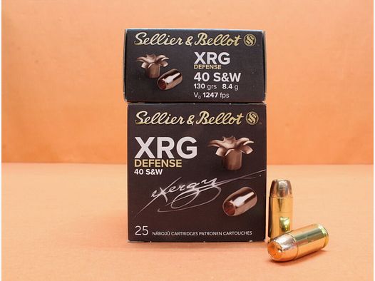 Sellier & Bellot Patrone .40S&W S&B/ Sellier&Bellot 130grs HP XRG Defense Vollkupfer Bleifrei VE 25 Patronen/ 8,4g Hohlspitz