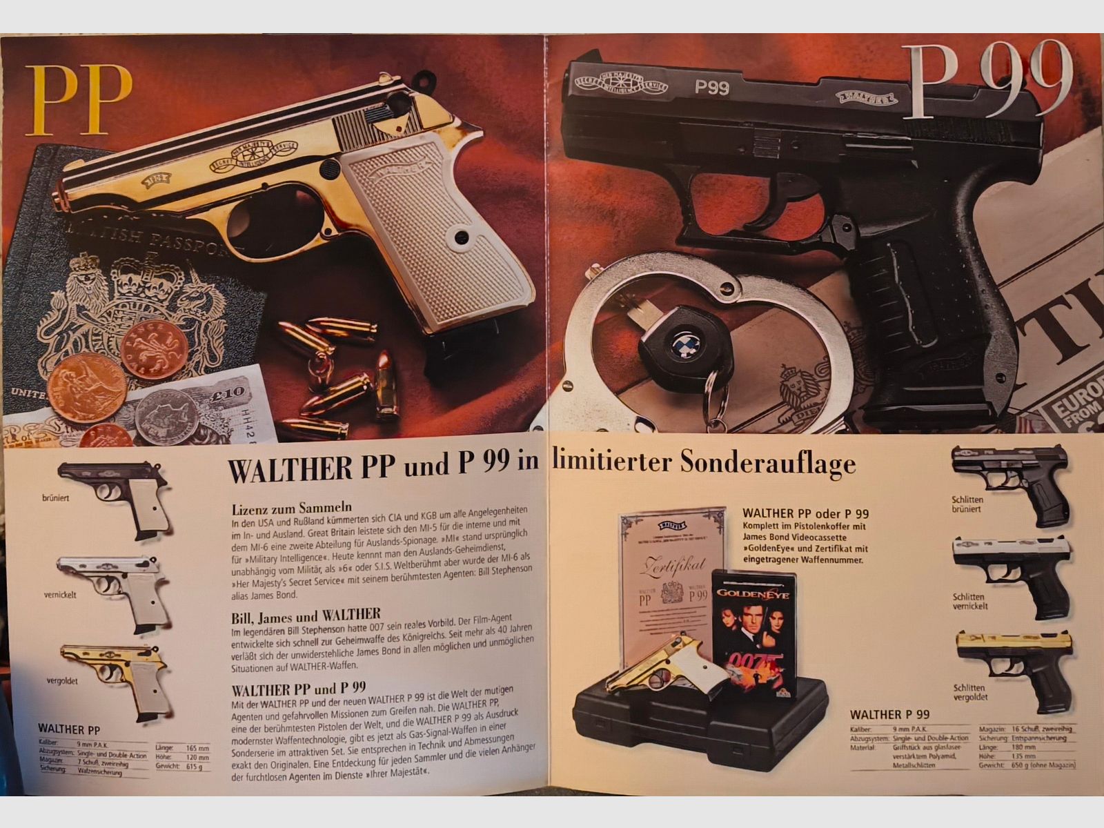 Preis VB!! ⚠️ Achtung James Bond Fans - Echte Rarität  - Vitrine Stück & Ungeschossen!!! Limitierte Sonderedition GoldenEye der 90er Jahre - Walther PP Gold mit Weißen Griffschalen & Zertifikat sowie VHS Kassette, sowie zusätzlichen Magazin mit Flachen Magazinboden,PTB Nr. 620, Absolut Neuwertig,Optisch sowie Funktionell in einem Tadellosen top Zustand & Ungeschossen!! ⚠️ Versandkosten Frei!!