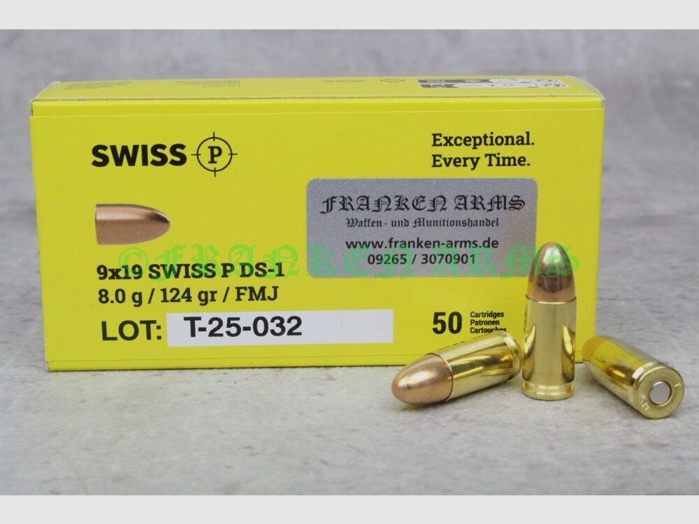 Swiss P 9x19 DS-1 FMJ 124gr. 8,0g 50 Stück Staffelpreise
