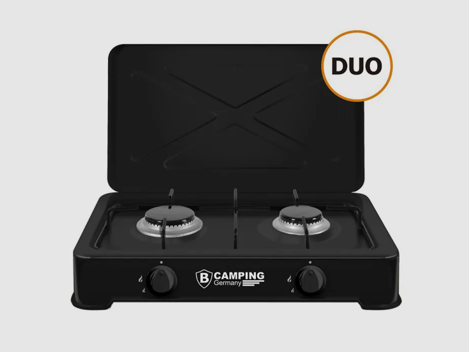 Réchaud à gaz 2 feux (DUO) avec tuyau de raccordement et régulateur de pression
