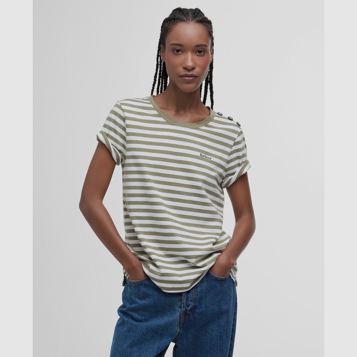 BARBOUR T-Shirt Ferryside Striped Dusky Green