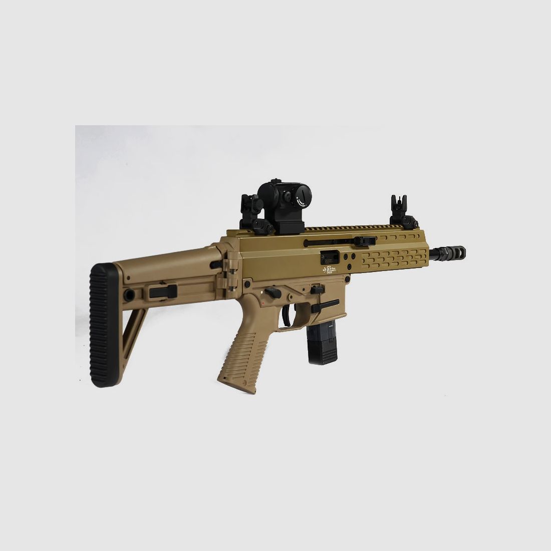 B&T APC9 Sport DE con calcio fisso MBT, Coyote TAN, senza Aimpoint