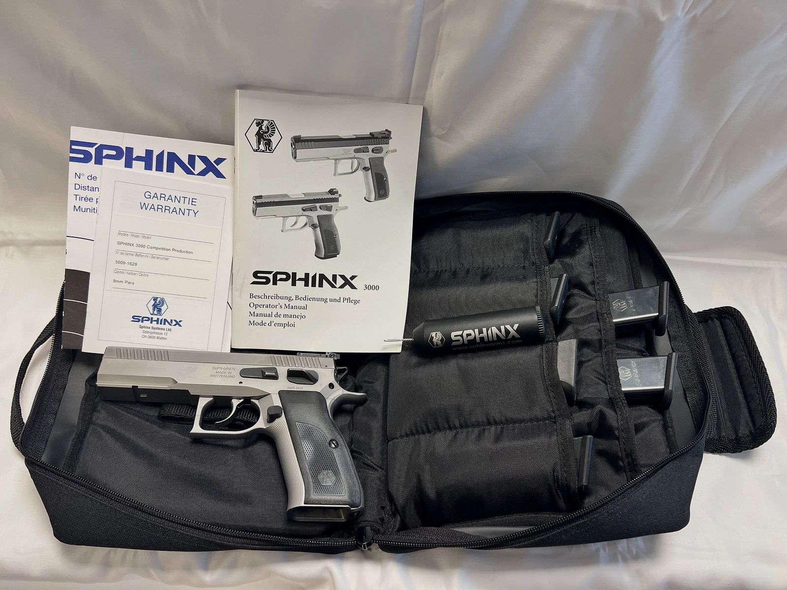 Sphinx 3000 Competition 9 mm Para – Pistool Kat. B, Stainless + 6 Magazines – Erbwaffe Vorarlberg, afbeelding 2 van 7