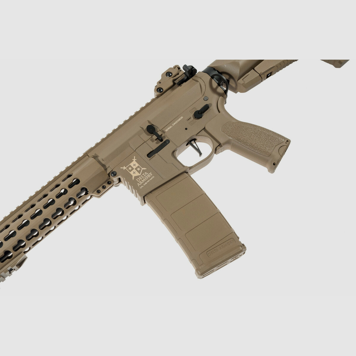 AR15 KeyMod 10 Zoll PREDATOR CHARLIE TAN S-AEG Softair Gewehr Frei ab 18 Jahren | Delta Armory