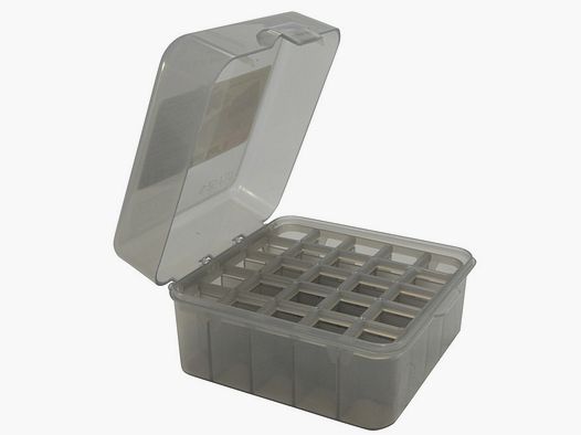 MTM Shotgun Shell Box S25D-41 smoke clear with flip lid for 25 shotgun shells .12 / .20